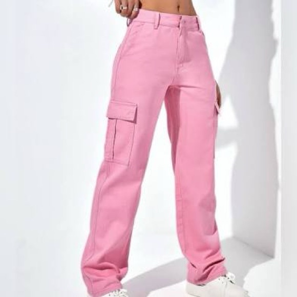 SHEIN Denim - 2 FOR $25SHEIN Pink High Rise Cargo Jeans Wide Leg Utility MP PETITE 28 x 27.5